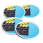 4x Round Stickers 10 cm - Cinema Clapperboard Movie Film  #44612