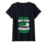 Womens Just A Boy Who Loves Garbage Trucks Funny Garbage Truck Kids V-Neck T-Shirt