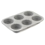 Salter Marblestone 6-Cup Muffin Tray – Non-Stick Cupcake Tin, Baking Tray, Cake Tin, Bake Yorkshire Puddings, Pies, Mini Quiche, PFOA-Free, Oven Safe Up to 220°C, Durable Carbon Steel Bakeware, 27cm