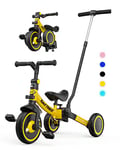 besrey Tricycle 7 en 1 pour Tout-Petits avec poignée de Direction pour 1 à 5 Ans, Tricycle Pliable pour Enfants,Vélo Draisienne,Vélo sans Pédale,Jaune