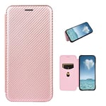 COQUE Étui Sony Xperia 10 V 2023, étui Portefeuille en Cuir avec Fente pour Carte, étui en TPU en Cuir de Fibre de Carbone pour Sony Xperia 10 V 2023-Rose