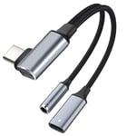 AXFEE 2 en 1 Adaptateur USB C Jack 3,5mm et Chargeur, USB Type C vers Jack à Puce DAC avec PD 60 W à Charge Rapide, Casque Adaptateur pour Galaxy S22 S21 S20, Huawei, Google Pixel (Coudé)