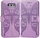 Etui En Pu Cuir Portefeuille Coque Pour Samsung Galaxy S10e Smartphone Magnétique Flip Housse Et Fentes Cartes Stent Fonction Papillon Gaufrage-Pourpre