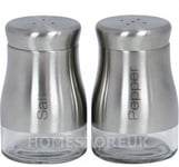 SALT AND PEPPER SHAKERS SET STAINLESS STEEL BRUSHED FINISH TAGGED GLASS POT 2546