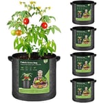 10 liters växtpåsar med handtag 5-pack, tygkrukor Grow B 7 gallon