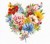 VERVACO Point De Croix Compté Kit Tableau Complet Set Coeur DE Fleurs De Broderie Loisir Créatif Maison Decoration Cadeau DIY ca. 25 x 25 cm Counted Cross Stitch Embroidery cœur, Cotton, Multicolore