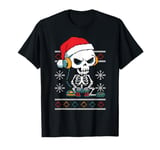 Gamer Skeleton Santa Headphones Christmas Pixel Art Gaming T-Shirt