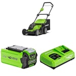 Bundle of Greenworks G40LM41 Cordless Lawnmower for Lawns up to 500m², 41cm Cutting Width + 2 X Greenworks 40V Battery G40B2 + Greenworks 40V Battery Charger. 40V 5A Rapid Charger G40UC5