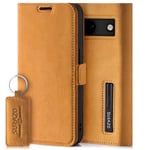 SURAZO Slim Magnetic Mobile Phone Case for Google Pixel 8a Leather - Foldable Genuine Leather Protective Case [Card Slot, RFID Protection, Keyring] Flip Flip Wallet Case Cover Leather Case (Camel)