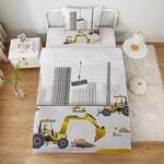 MUSOLEI Housse de Couette Enfant 140x200cm Chantier de Construction Parure de Lit Motif Camion pour Garçons avec Taie d'oreiller（65x65cm） 3D Cartoon Dessin Animé en Microfibre avec Fermeture Éclai