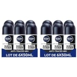 NIVEA MEN Déodorant Bille Invisible For Black & White Power (lot de 12 x 50 ml), déodorant homme anti-traces blanches et jaunes, anti-transpirant aisselles protection 48 h