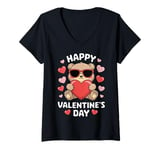 Womens Valentine's Day Funny Teddy Bear Heart Love Valentines V-Neck T-Shirt