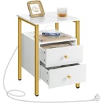 Table de Chevet, Table Basse avec Prise et Port usb, Table d'Appoint avec Tiroirs et Étagères de Rangement, Adaptée aux Petits Espaces, Salon,