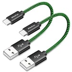 CLEEFUN Short USB C Cable[0.3m,2-Pack],Green USB A to Type C Cable 3A Fast Charger Charging Nylon lead for Samsung Galaxy Flip/Fold z3 S10 S9 S8 S20 S21 S22 S23 A14 A13 A12 A34 A33 A32 A54 A53 A52