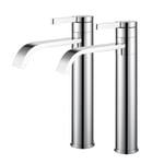 2x Robinets Salle de Bain Cascade Robinet de Lavabo Haut Bec Mitigeur en Laiton Chromé pour Vasque Design Moderne