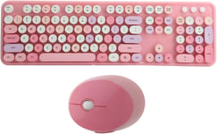 Clavier Et Souris Sans Fil Pour Windows, Pack Clavier Et Souris Sans Fil Au Design Rétro Vintage Avec Récepteur Usb Pour Ordinateurs, Clavier Ergonomique Fn + Mutilmedia Button(Rose)