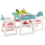 Goplus - Ensemble Table & 2 Chaises Ergonomiques pour Enfant en HDPE,79 x 49 x 49 cm,avec étagère de Rangement ,Sûr&Non Toxique,Bleu