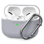 AHASTYLE Coque en Silicone pour Airpods Pro Anti-Rayures Étui de Protection Compatible avec Airpods Pro 2019 [LED Frontale Visible] Housse Antichoc pour Apple AirPods Pro (avec Mousqueton, Light Gray)