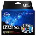 Uniwork Ink Cartridge Replacement for Brother LC3219XL LC3219 LC3217 Compatible with MFC J5330DW J5335DW J5730DW J5930DW J6530DW J6930DW J6935DW (Black Cyan Magenta Yellow, 4-Pack)