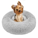 Panier Rond Chien Coussin - Chat Panier Donut Chat Lit pour Chien Lavable Anti Dérapant - Rond en Peluche Animal De Compagnie Lit Coussin [S-50 cm Ø, Gris Clair]