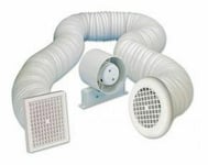 Inline Shower Fan Extractor Kit 4" 100mm Bathroom with Loft Ducting & Grilles