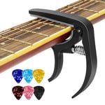 Aomig Capodastre Guitare, Accessoire Guitare Noir Capo pour Guitare avec 6 Mediator Guitare, Capodastre Accordeur à Clipser Compatible avec Guitare Electrique et Acoustique Ukulélé, Mandoline et Banjo