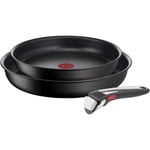 Tefal Ingenio Unlimited Set med 2 Stekpannor 22/26 cm + 1 avtagbart handtag, Induktion, Non-stick beläggning, Stapelbar, Kompatibel med