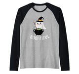 Bootiful Halloween Ghost with Magic Cauldron & Magic Potion Raglan Baseball Tee