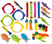 31 Piece Swim Diving Toys Swimming Pool & Bath Set Dive Sticks Rings Fish Gems +