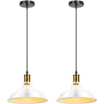 Suspension Lustre Rétro Design en Métal E27 Lampe Plafonnier Luminaire pour Chambre Couloir Escalier Blanc 2PCS