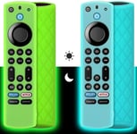 Silicone Boîtier de télécommande (2pcs) pour Firestick 4K Max (2nd)/ Toshiba/Insignia/Pioneer/Omni Alexa Voice Remote Enhanced avec lanière (Vert + Turquoise Les Deux Brillent)