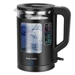 GABERLEE Electric Kettle, 1.7L, Fast Boil Quiet Glass Kettle with Blue LED, Auto Shut-Off and Boil-Dry Protection, Mesh Filter, Keep Warm Function, BPA-Free, Black