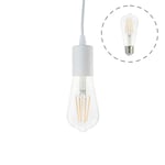 Pendellampa Airam Leon, E27, Vit + Edison Filament-lampa (2200K)