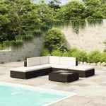 Gouveniail Ensemble Table Chaise de Jardin Salon de jardin 6 pcs avec coussins Résine tressée Noir - Noir et blanc - Oui