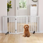 Semiocthome Bamboo Freestanding Dog Gates for Doorways,3-Panel Indoor Puppy Gates for the House with 2 Metal Stands,24"H Folding Pet Gate for Stairs Expands Up to 55"W Fully Assembled Stair Gate White