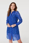 Izabel London Womens Cobalt Blue Lace Longline Shirt Dress - Size 10 UK