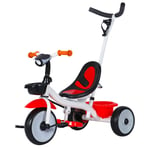 Tricycle Evolutive Vélo Pour Enfant 18 Mois À 6 Ans, 3 En 1, Canne Parentale Amovible + Pédale Pliable + Grand Panier, Rouge Et Blanc.