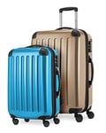 HAUPTSTADTKOFFER - Alex - Lot de 2 valises rigides Brillantes - Valise Moyenne 65 cm + Bagage à Main 55 cm, 74 + 42 litres, TSA, Champagne Cyan, Champagne Bleu Cyan, 65 cm, Set de valises