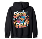 Sippin’ Fire Cute Dragon Tea Lover Zip Hoodie