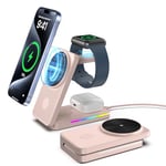 3 in 1 Mag-Safe Charger Station, Mag-Safe Charger for Apple Wireless Charger, Magnetic Charger for iPhone 16/15/14/13/12, Wireless Charging Station for iWatch 10/Ultra/9/8 for Airpods Pro (Pink)