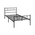 Cadre de lit Simple Lit en Métal pour Adultes Grande Espace en Lattes Moderne 90x190 cmNoir - Yaheetech