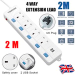 Surge Protected 4-Gang Extension Lead – 2 USB Ports, 2m Cable, UK Plug