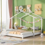 Lit cabane 90/180 x 190 cm lit enfant en bois pour garçons et filles lit enfant en bois massif lit au sol convertible avec sommier à lattes blanc