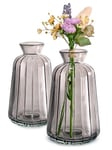 Mini Vases en Verre - Lot de 6 - Style Vintage - Petits Vases Décoratifs - Adaptés à la Lave-Vaisselle - Parfaits pour Décorer Les Tables de Mariage - Gris