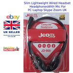 Slim Lightweight Wired Headset Headphones With Mic For PC Laptop Skype ZoomJD900