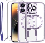 Coque Pour Iphone 14 Pro Max Avec 2xverre Trempé Et Caméra Protecteur,Coque Magsafe Magnétique Pour Iphone 14 Pro Max Film Protection D'écran Transparente Coque Aimantée Violet(Q1282)