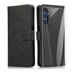 MOONESS Coque Samsung Galaxy A15 4G / 5G (6,5") + Verre Trempé,Housse en Cuir Samsung Galaxy A15 4G / 5G,Magnetique Flip Case Portefeuille Etui pour Samsung Galaxy A15 4G / 5G Cover - Noir