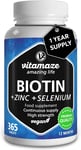 Biotin Hair Growth 10.000 mcg - with Selenium and Zinc - 365 Days Supply for and