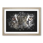 Big Box Art Eye of The Tiger Paint Splash Framed Wall Art Picture Print Ready to Hang, Oak A2 (62 x 45 cm)