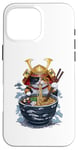 Coque pour iPhone 16 Pro Max Chat Samouraï mangeant des ramen Anime